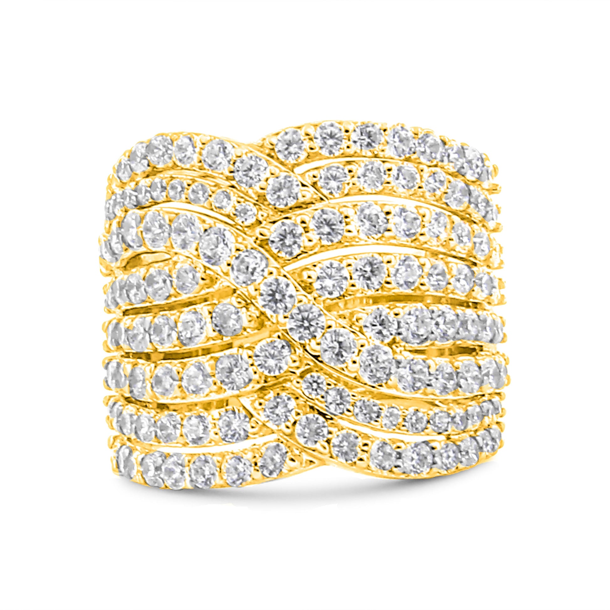 10K Yellow Gold 3.0 Cttw Diamond Eight-Row Bypass Crossover Statement Band Ring (H-I Color, I2-I3 Clarity) - Size 7 Bids.com