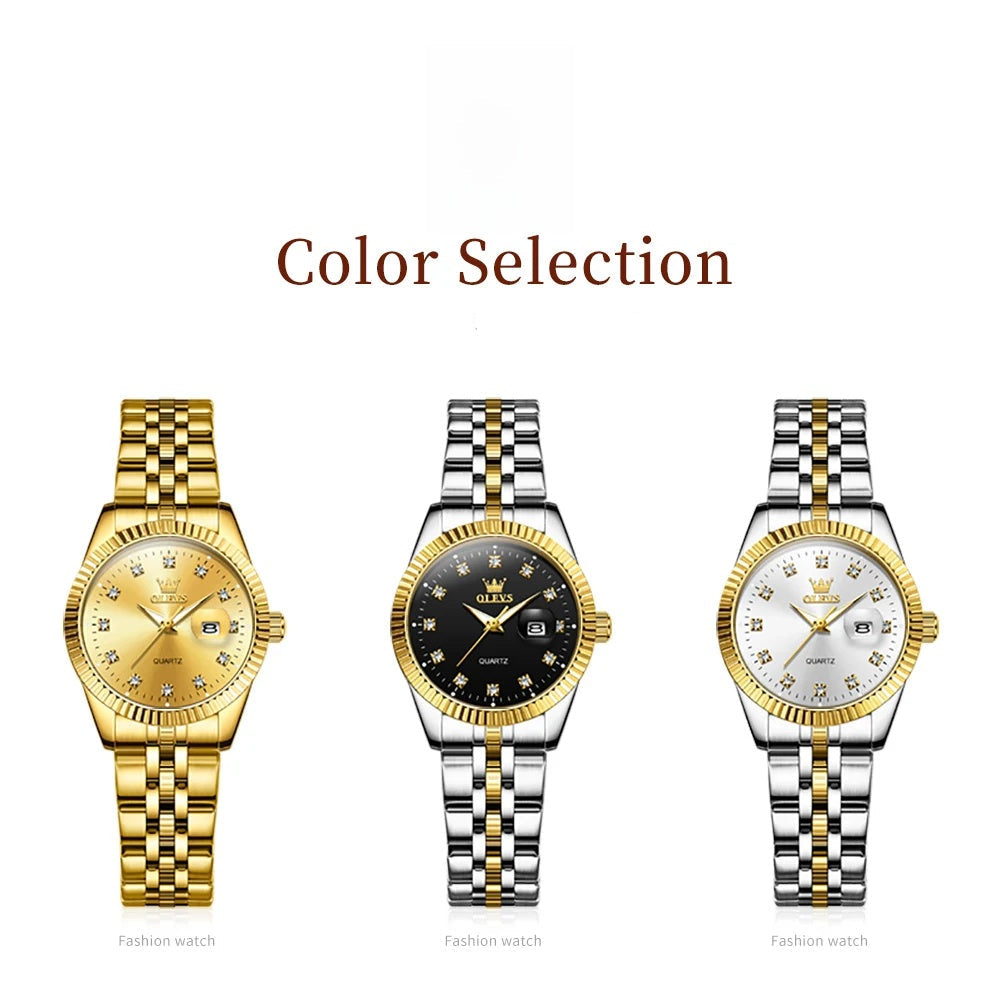 Women's Gold Stainless Steel Watch 33mm Luminous Date BandsCo Straps