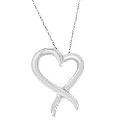 .925 Sterling Silver Open Heart-Shaped Awareness Ribbon Pendant Necklace Bids.com