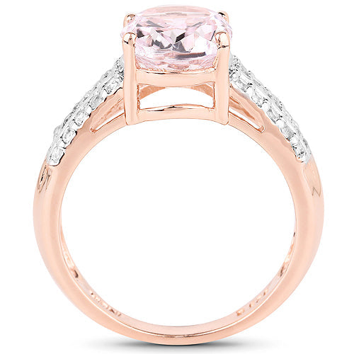 14K Rose Gold Plated 3.27 Carat Genuine Kunzite Oval and White Zircon .925 Sterling Silver Ring Ring Bids.com