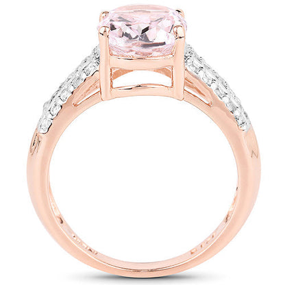 14K Rose Gold Plated 3.27 Carat Genuine Kunzite Oval and White Zircon .925 Sterling Silver Ring Ring Bids.com