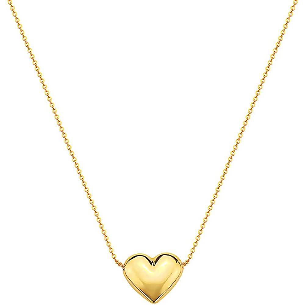 10K Gold Puffed Heart Necklace for Women Adjustable DailySale