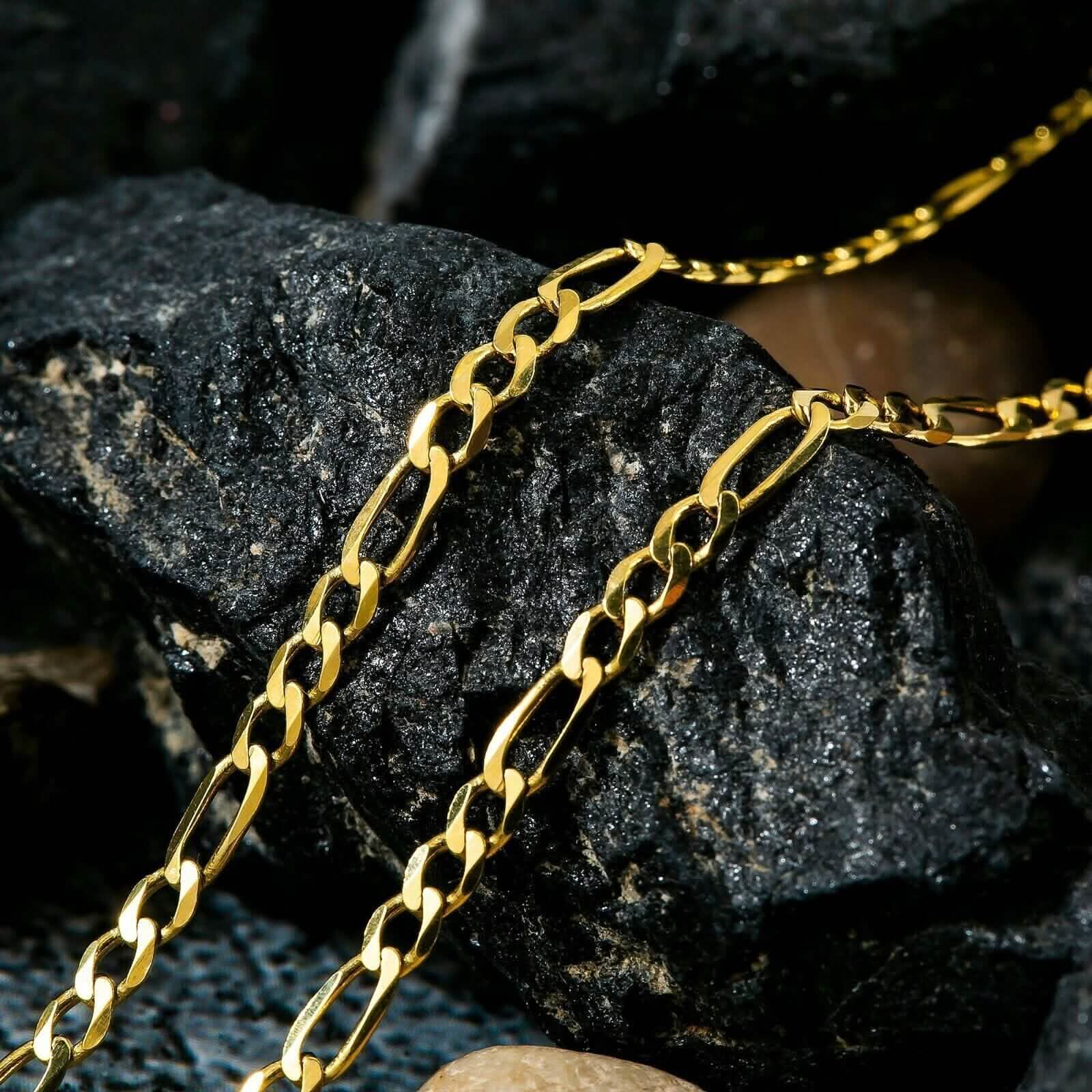 10K Solid Gold 3MM Italian Figaro Chain Link Pendant Necklace DailySale