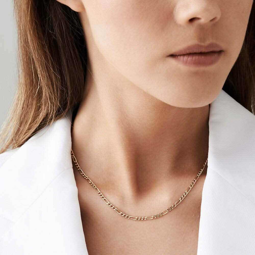 10K Solid Gold 3MM Italian Figaro Chain Link Pendant Necklace DailySale