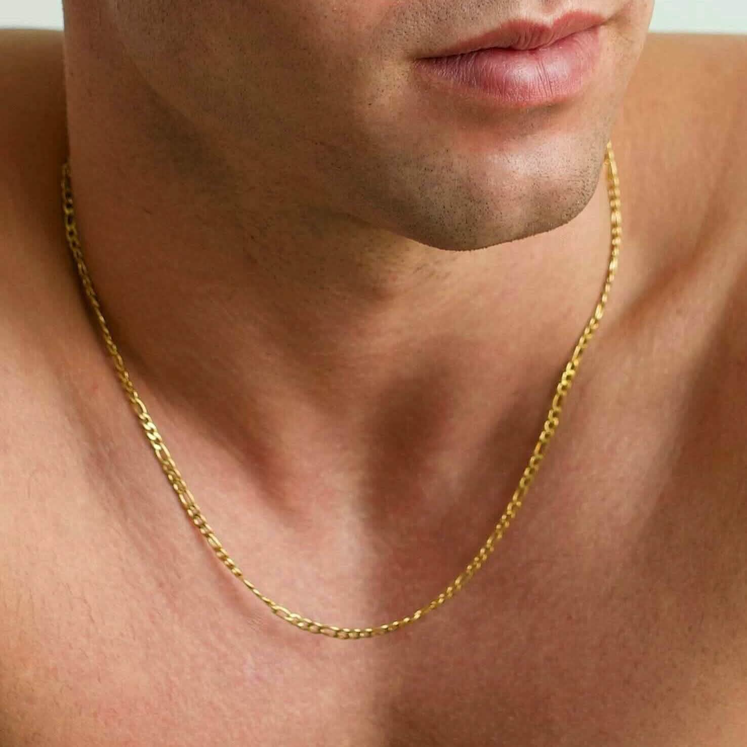 10K Solid Gold 3MM Italian Figaro Chain Link Pendant Necklace DailySale