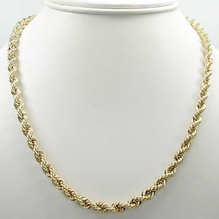 10K Solid Yellow Gold 4mm Rope Chain Thick Necklace DailySale
