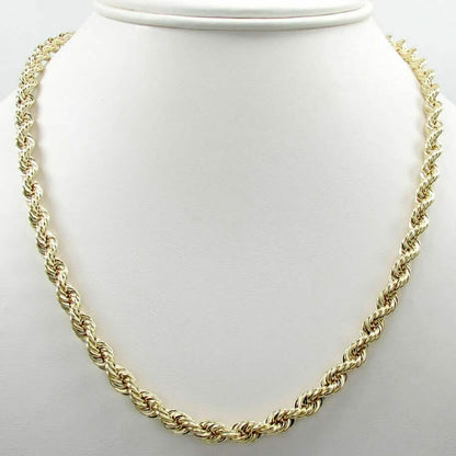 10K Solid Yellow Gold 4mm Rope Chain Thick Necklace DailySale