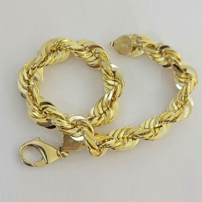 10k Yellow Gold Mens 6mm Diamond Cut Rope Genuine Italian Chain Link Bracelet 8" DailySale