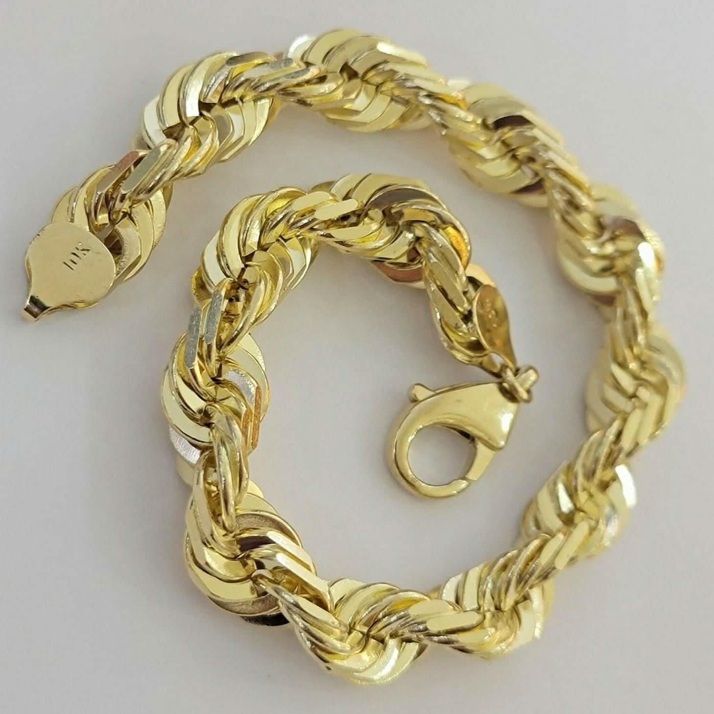 10k Yellow Gold Mens 6mm Diamond Cut Rope Genuine Italian Chain Link Bracelet 8" DailySale