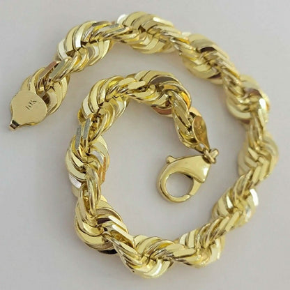 10k Yellow Gold Mens 6mm Diamond Cut Rope Genuine Italian Chain Link Bracelet 8" DailySale
