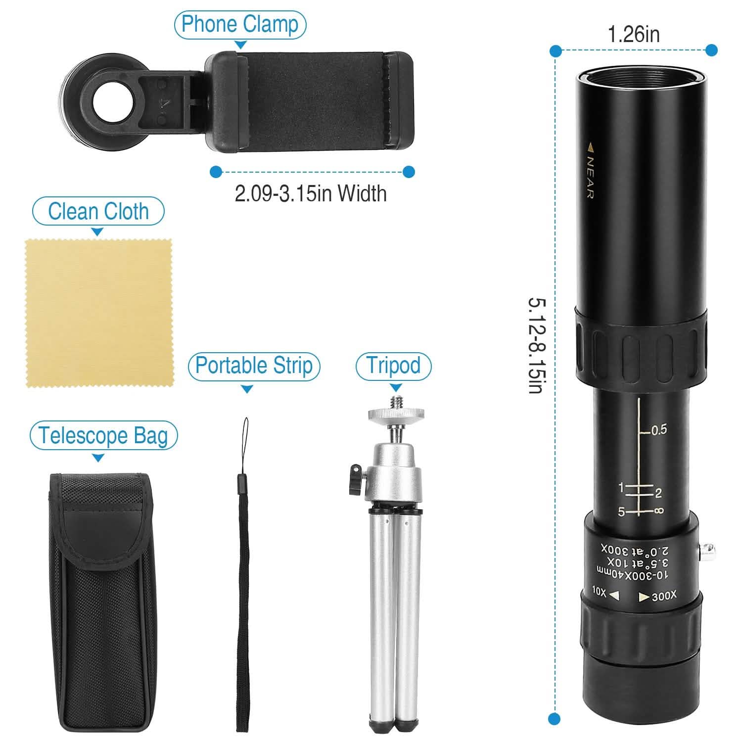 10X-300X Zoom Monocular Telescope High Definition Phone Telephoto Lens DailySale