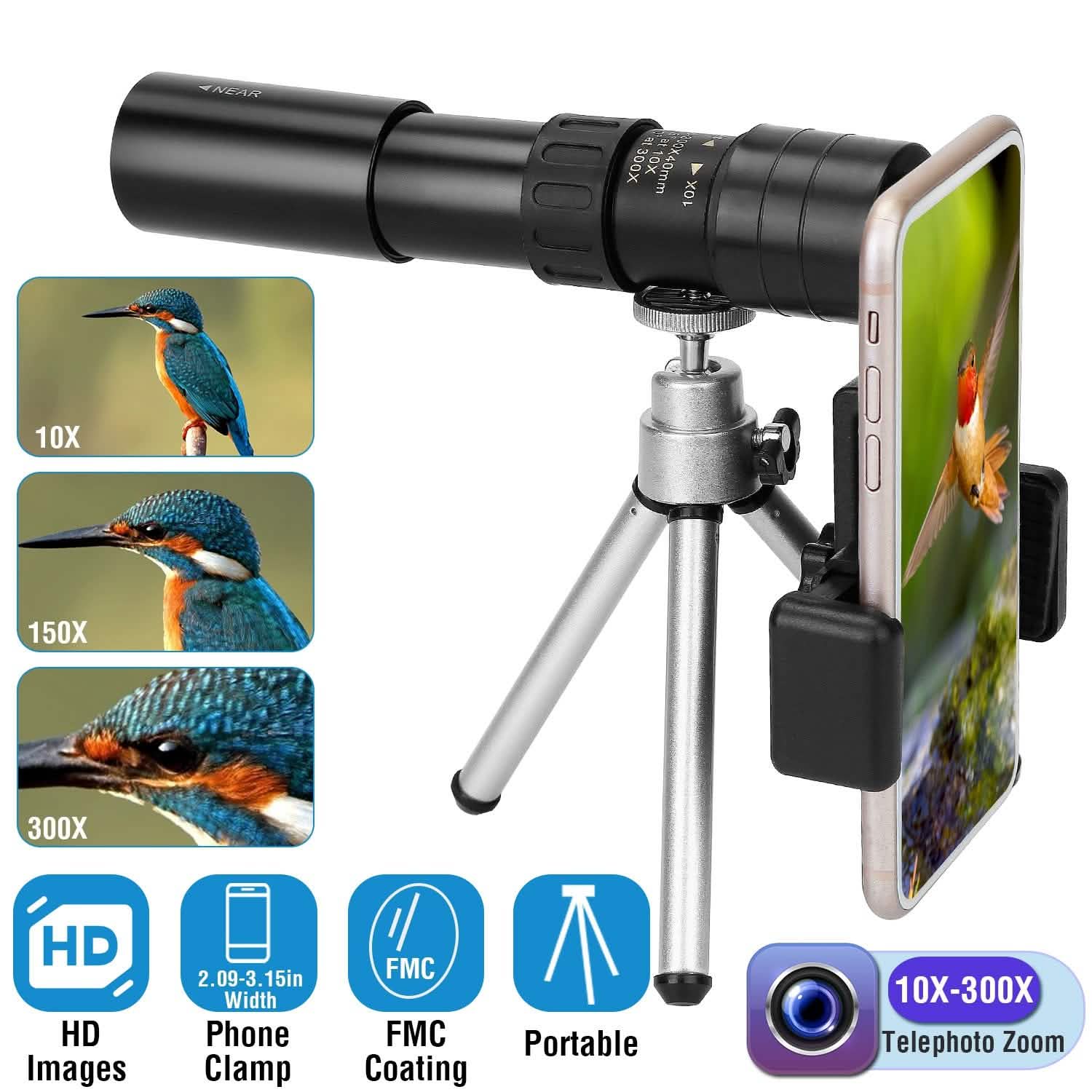 10X-300X Zoom Monocular Telescope High Definition Phone Telephoto Lens DailySale