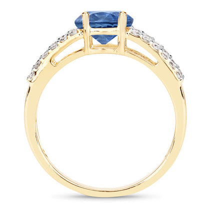 1.29 Carat Genuine Blue Sapphire and White Diamond 14K Yellow Gold Ring Bids.com