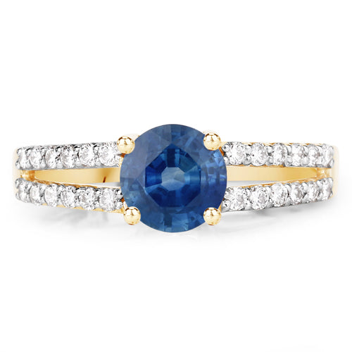 1.29 Carat Genuine Blue Sapphire and White Diamond 14K Yellow Gold Ring Bids.com