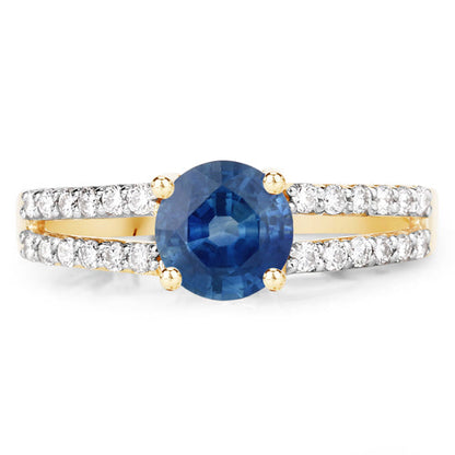 1.29 Carat Genuine Blue Sapphire and White Diamond 14K Yellow Gold Ring Bids.com