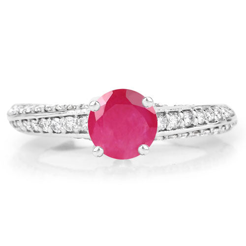 1.49 Carat Genuine Ruby and White Diamond 14K White Gold Ring (I Color, SI Clarity) Bids.com