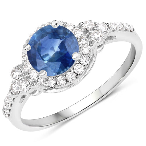 1.34 Carat Genuine Blue Sapphire and White Diamond 14K White Gold Ring Bids.com