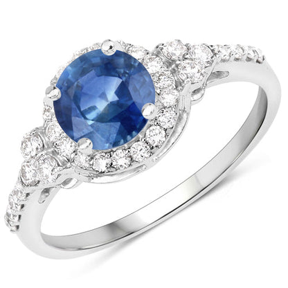1.34 Carat Genuine Blue Sapphire and White Diamond 14K White Gold Ring Bids.com