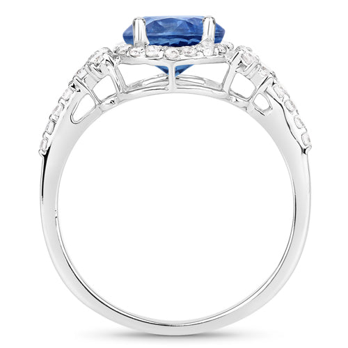 1.34 Carat Genuine Blue Sapphire and White Diamond 14K White Gold Ring Bids.com
