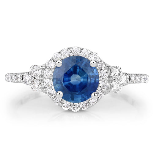 1.34 Carat Genuine Blue Sapphire and White Diamond 14K White Gold Ring Bids.com