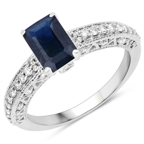 1.55 Carat Genuine Blue Sapphire and White Diamond 14K White Gold Ring (I Color, SI Clarity) Bids.com