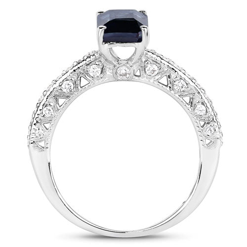 1.55 Carat Genuine Blue Sapphire and White Diamond 14K White Gold Ring (I Color, SI Clarity) Bids.com