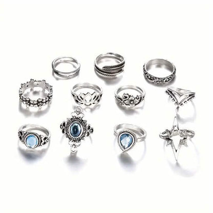 11-Pieces: Vintage Synthetic Gemstone Ring Set DailySale