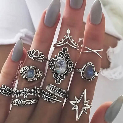 11-Pieces: Vintage Synthetic Gemstone Ring Set DailySale