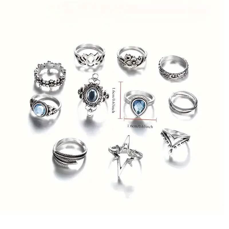 11-Pieces: Vintage Synthetic Gemstone Ring Set DailySale