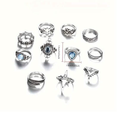 11-Pieces: Vintage Synthetic Gemstone Ring Set DailySale