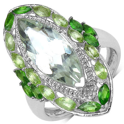 4.90 Carat Genuine Green Amethyst, Peridot and Chrome Diopside .925 Sterling Silver Ring Bids.com