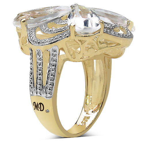 14K Yellow Gold Plated 6.69 Carat Genuine Crystal Quartz & White Diamond .925 Sterling Silver Ring Bids.com