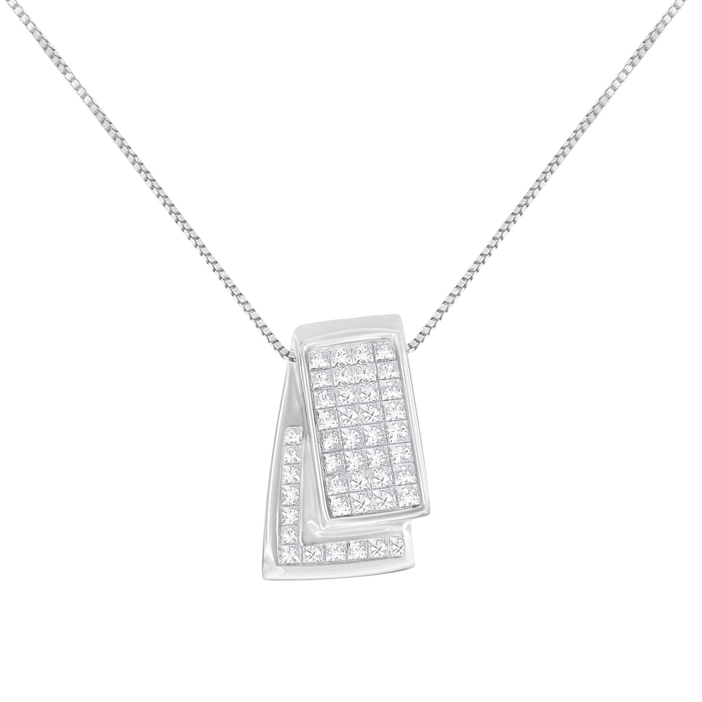 14KT White Gold Diamond Box Pendant Necklace (1 cttw, H-I Color, SI2-I1 Clarity) Bids.com