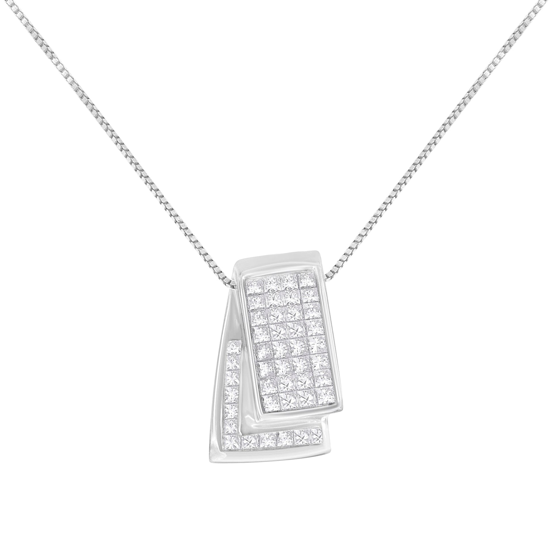 14KT White Gold Diamond Box Pendant Necklace (1 cttw, H-I Color, SI2-I1 Clarity) Bids.com
