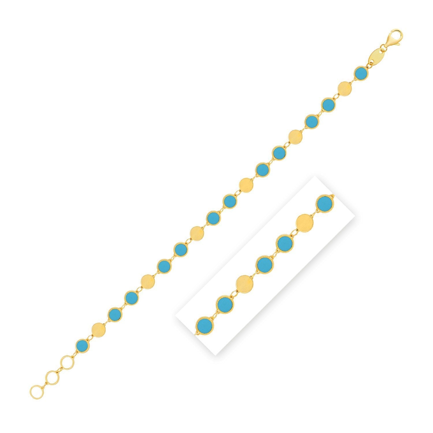14k Yellow Gold Turquoise Geometric Mirror Gem Chain Bracelet (5.00 mm) Bids.com