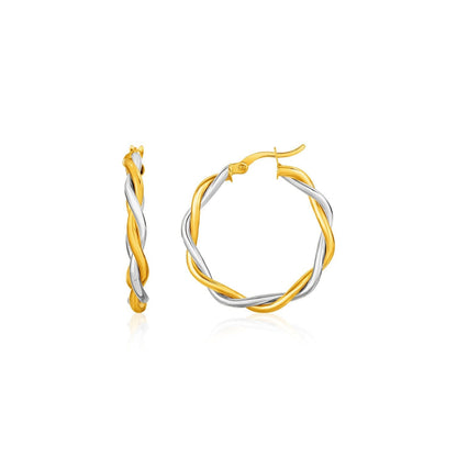 Two-Tone Twisted Wire Round Hoop Earrings in 10k Yellow and White Gold Bids.com