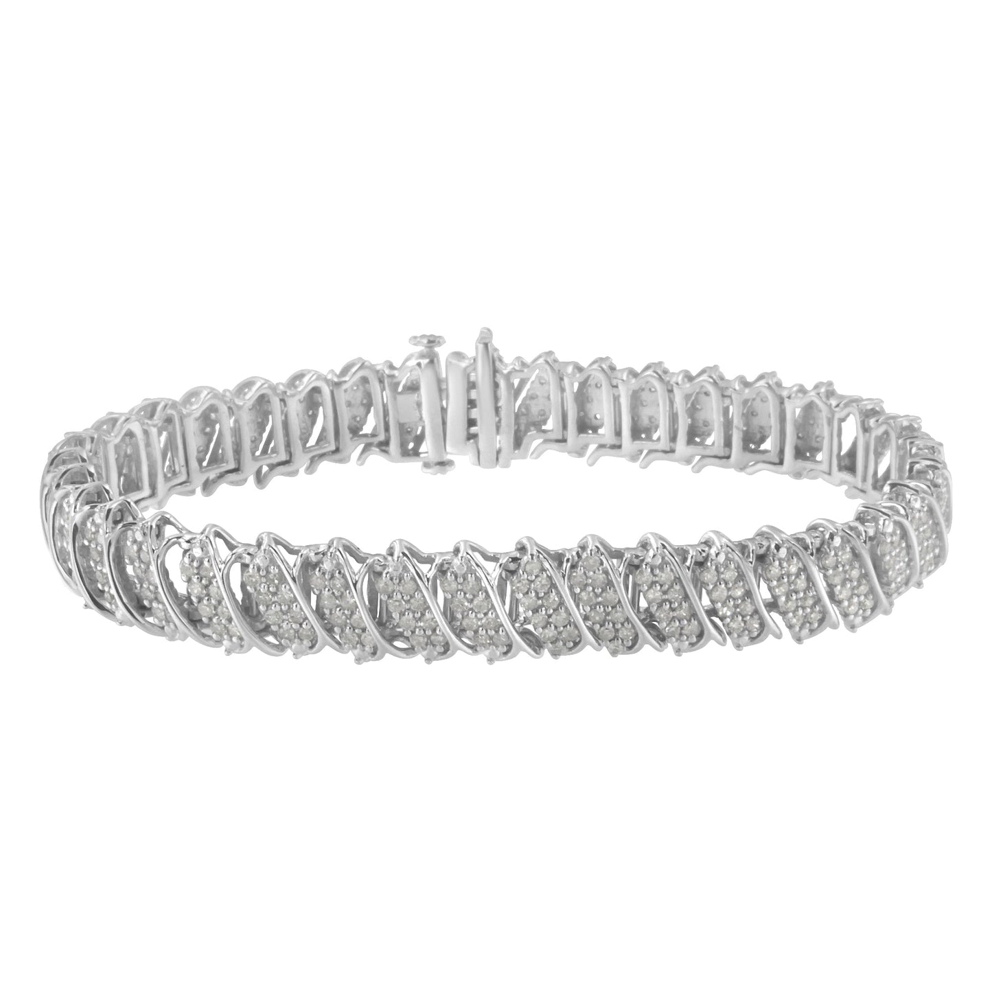 .925 Sterling Silver 3.0 Cttw Diamond Multi Row Cluster Slanted Wave Link 7-Â¼â€ Tennis Bracelet (I-J Color, I2-I3 Clarity) Bids.com