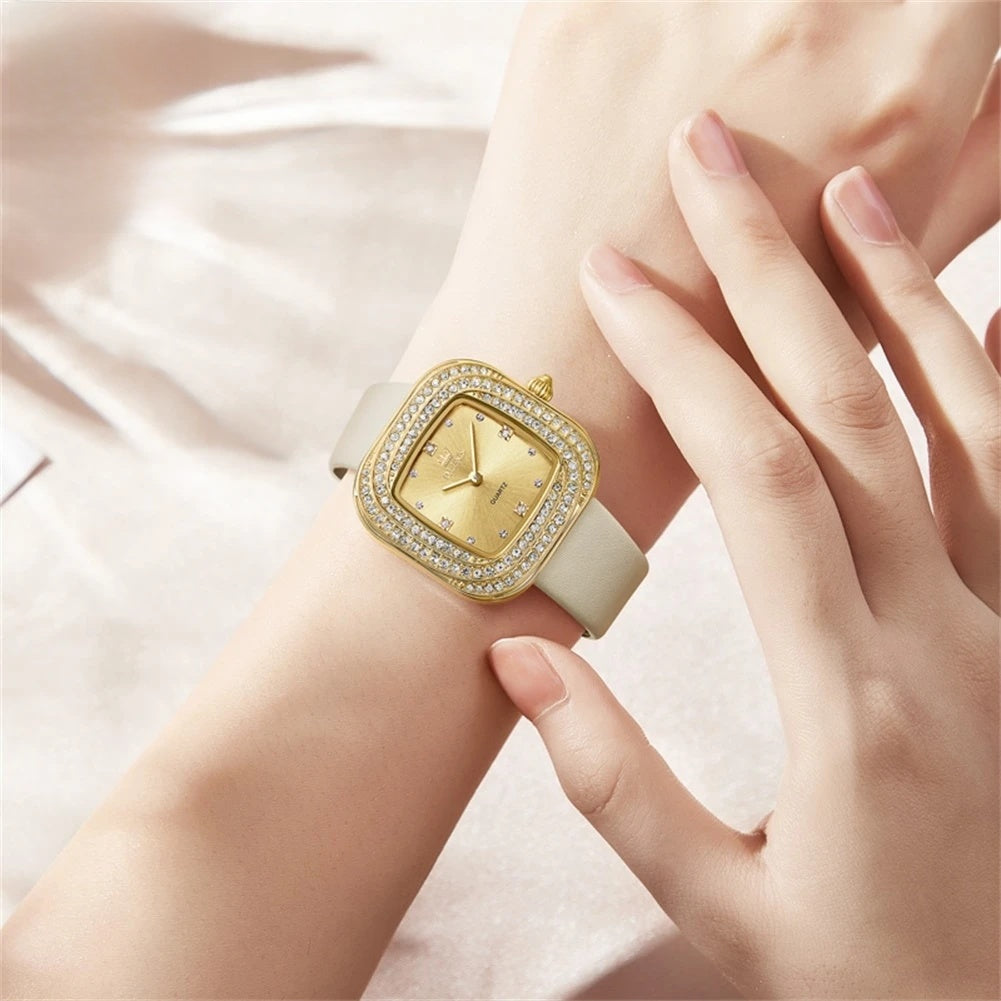 Women's Square Leather Quartz Watch Waterproof Elegant BandsCo Straps