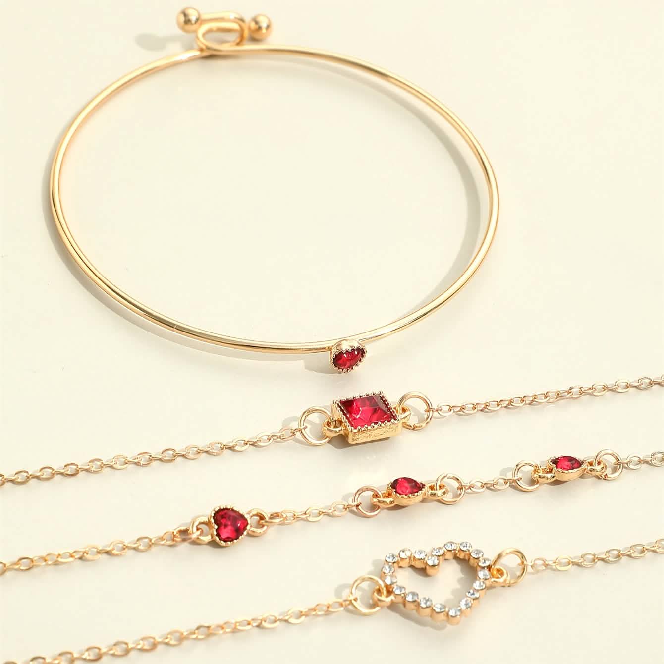 4pcs Rhinestone Alloy Bracelet Set – Minimalist Heart & Square Design DailySale