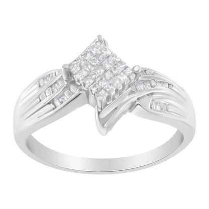 10K White Gold 1/3 Cttw Princess and Baguette Cut Diamond Bypass Style Cocktail Ring (I-J Color, I1-I2 Clarity) - Size 4 Bids.com