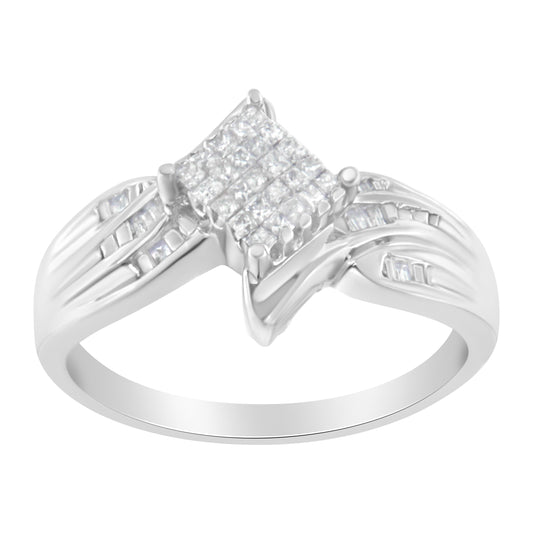 10K White Gold 1/3 Cttw Princess and Baguette Cut Diamond Bypass Style Cocktail Ring (I-J Color, I1-I2 Clarity) - Size 4 Bids.com