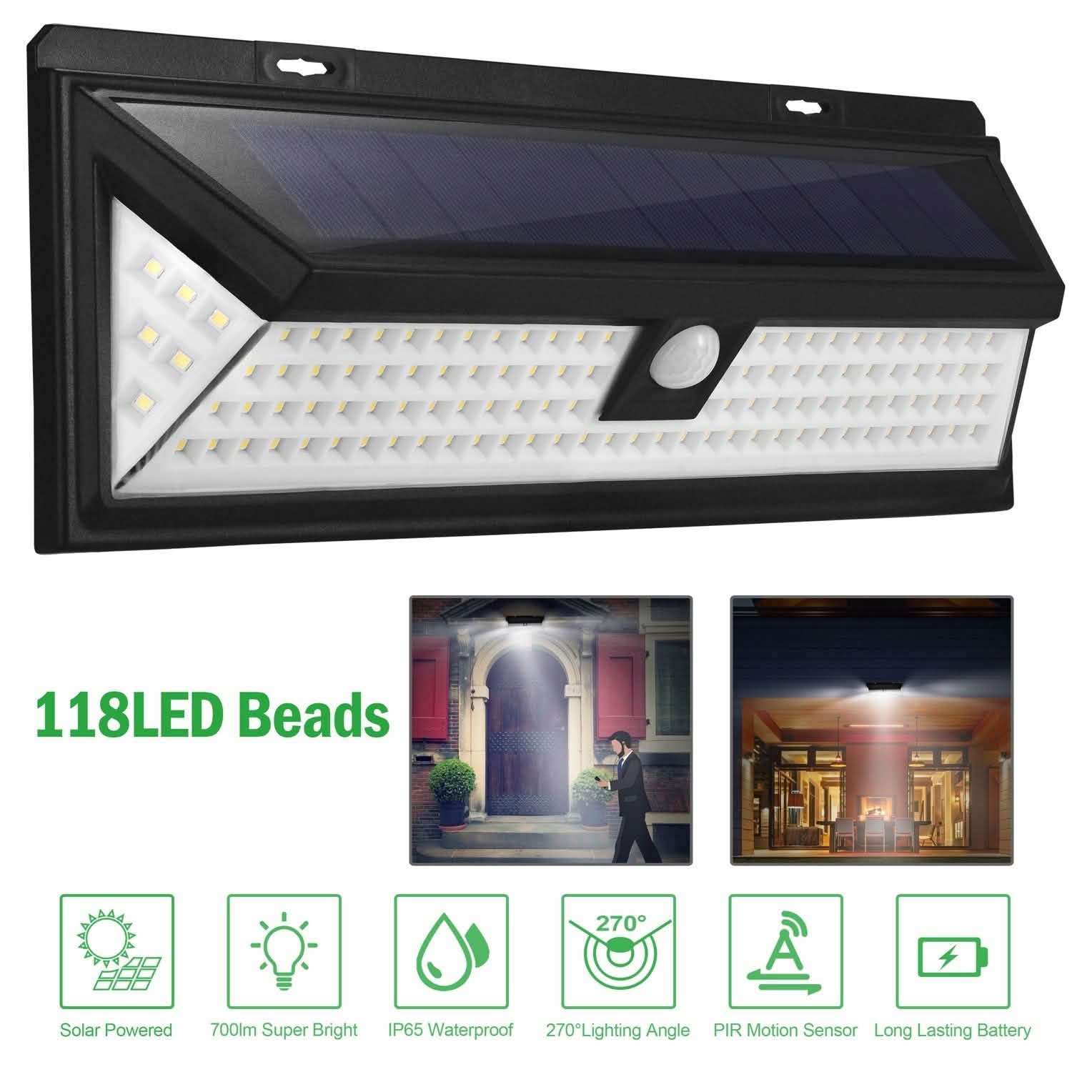 118 LEDs Solar Wall Light Outdoor Motion Sensor Lamp DailySale