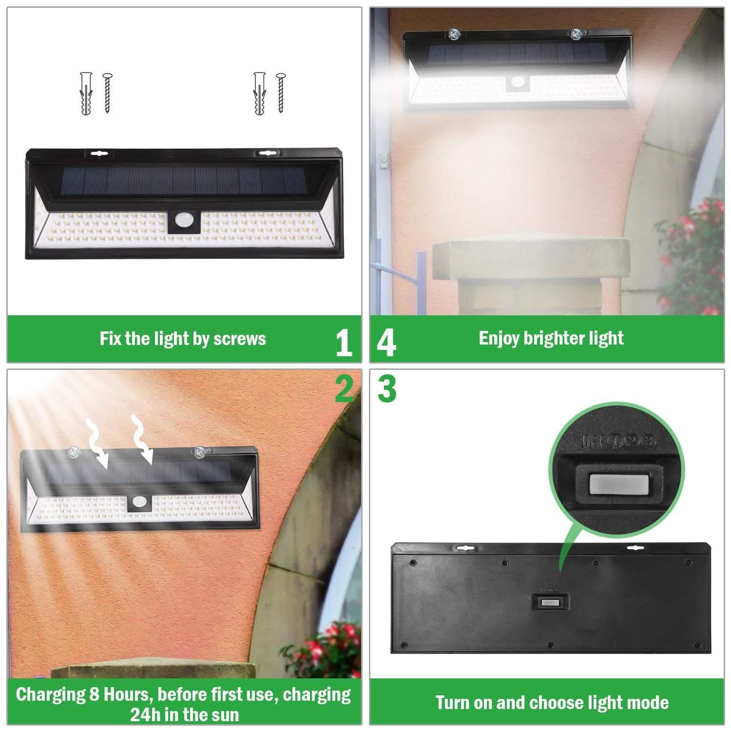 118 LEDs Solar Wall Light Outdoor Motion Sensor Lamp DailySale