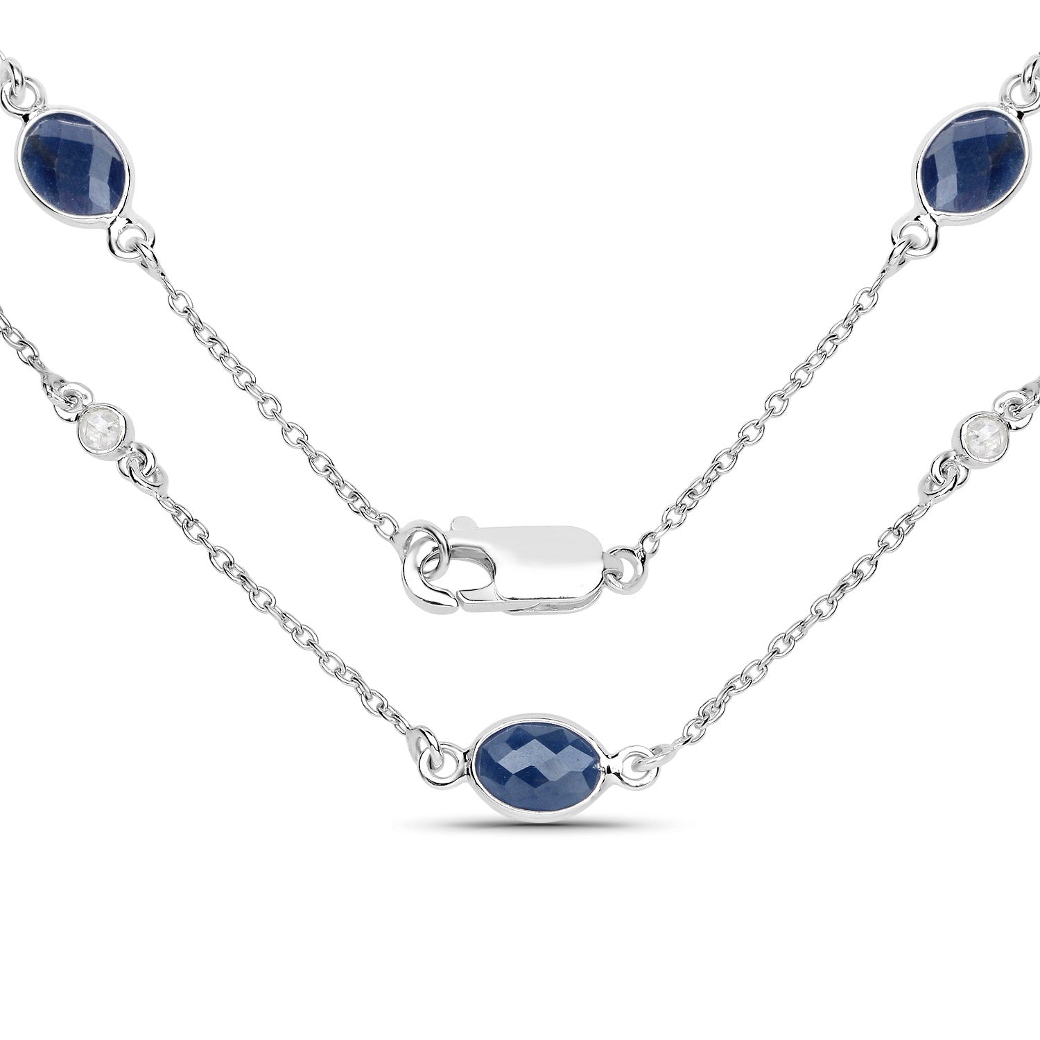 6.43 Carat Genuine Blue Sapphire and White Diamond .925 Sterling Silver Necklace Bids.com