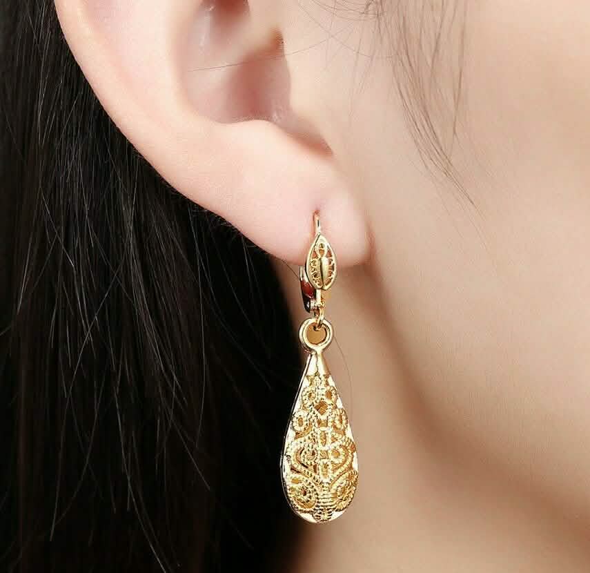 18K Gold Laser Cut Filigree Drop Earrings - Assorted Colors DailySale