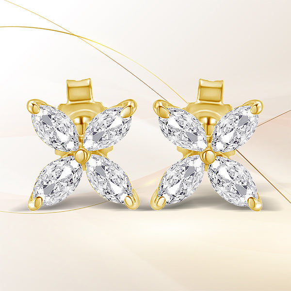 14K White Gold 1/2 Cttw Marquise Diamond 8 Stone Floral Leaf Stud Earrings (H-I Color, SI1-SI2 Clarity) Bids.com