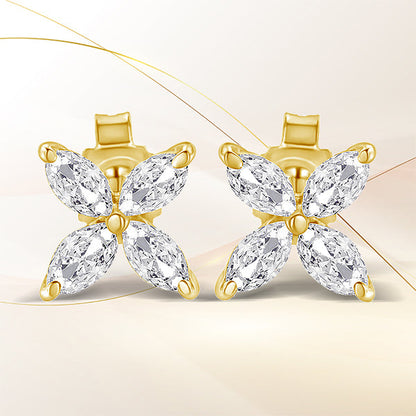 14K White Gold 1/2 Cttw Marquise Diamond 8 Stone Floral Leaf Stud Earrings (H-I Color, SI1-SI2 Clarity) Bids.com