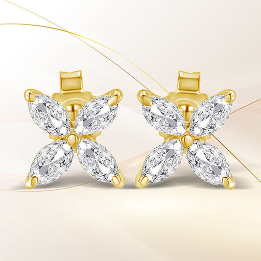 14K White Gold 1/2 Cttw Marquise Diamond 8 Stone Floral Leaf Stud Earrings (H-I Color, SI1-SI2 Clarity) Bids.com