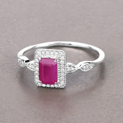 0.75 Carat Genuine Ruby and White Diamond 14K White Gold Ring Bids.com