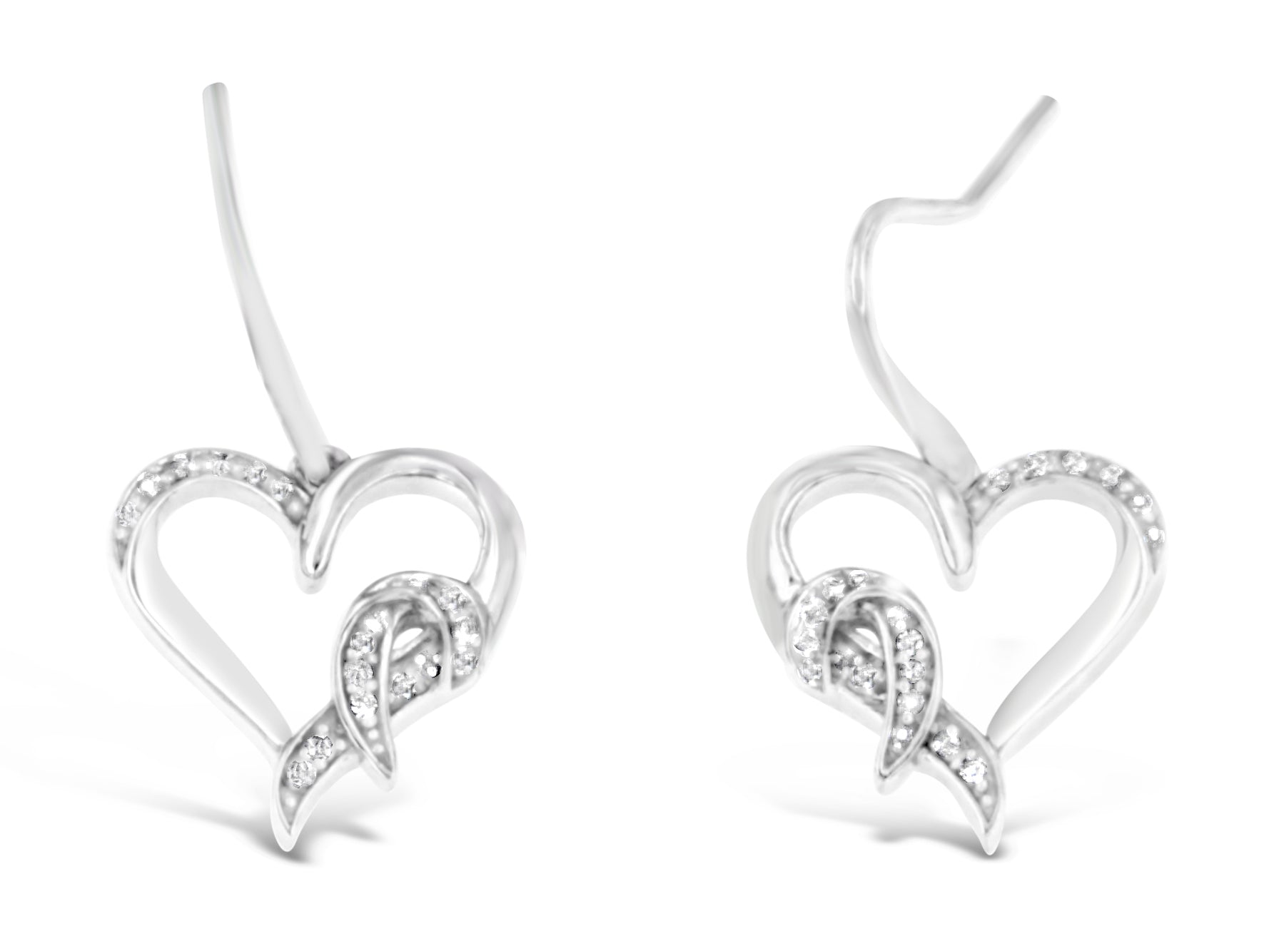 Sterling Silver Round Cut Diamond Heart Dangle Earrings (0.09 cttw, H-I Color, I1-I2 Clarity) Bids.com